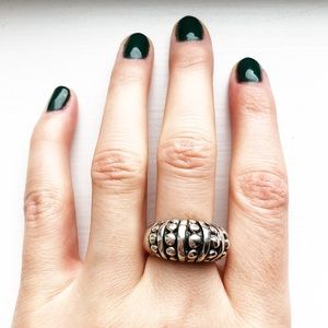 Vintage tarnished silver tribal crown ring